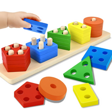 Cargar imagen en el visor de la galería, Encajables figuras geométricas en madera Montessori