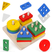 Cargar imagen en el visor de la galería, Encajables figuras geométricas en madera Montessori