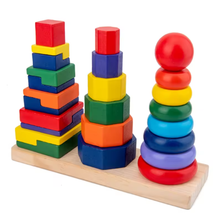 Cargar imagen en el visor de la galería, Torre Didáctica Encajable Geométrica 3 en 1 de Madera
