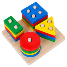 Cargar imagen en el visor de la galería, Encajables figuras geométricas en madera Montessori
